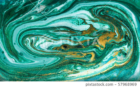 Green and gold marbling pattern. Golden powder marble liquid texture. Green and gold marbling pattern. Golden powder marble liquid texture. 57968969