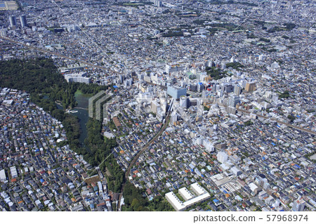 Around Kichijoji / residential area in the suburbs, aerial shot 57968974
