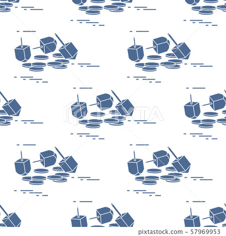 Seamless pattern with dreidel, sevivon, coins 57969953
