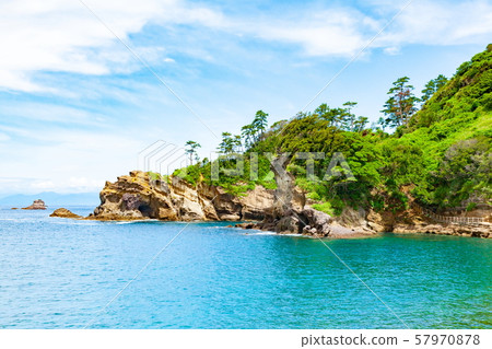 靜岡縣加茂郡西伊豆町浮島海岸伊豆半島愛媛崎風光 照片素材 圖片 圖庫