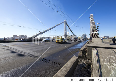 Krymsky Bridge or Crimean Bridge (winter day) is a steel suspension bridge in Moscow, Russia. The bridge spans the Moskva River 1800 metres south-west from the Kremlin 57971201