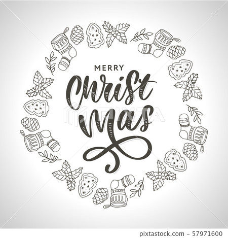 Trendy hand lettering with colorful Christmas Trendy hand lettering with colorful Christmas 57971600