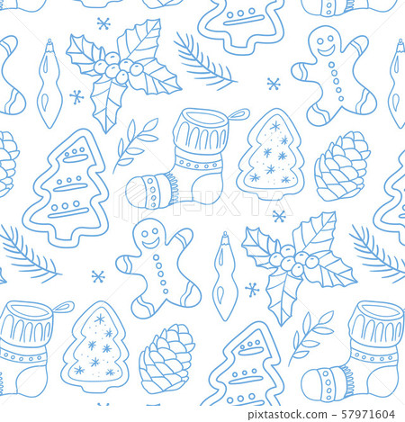 Merry Christmas traditional symbols in doodle 57971604