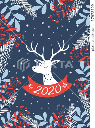 Dark blue New Year card 2020. Vector illustration. Dark blue New Year card 2020. Vector illustration. 57972509
