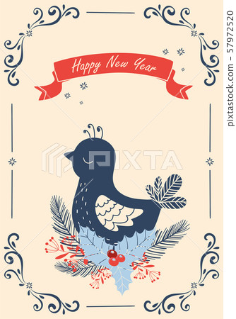 New Year card with a bird. Vector illustration. New Year card with a bird. Vector illustration. 57972520