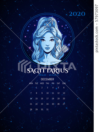 Zodiac signs 2020 calendar Sagittarius girl Stock Illustration