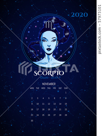 Zodiac signs 2020 calendar Scorpio girl vector Stock