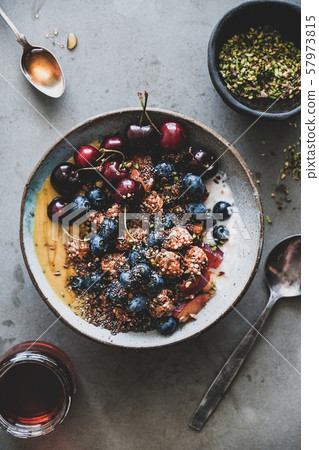 Healthy breakfast with quinoa granola coconut 57973815