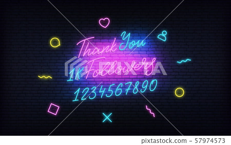 Thank You Followers neon.Social media template followers milestone. Congratulation card with numbers Thank You Followers neon.Social media template followers milestone. Congratulation card with numbers 57974573