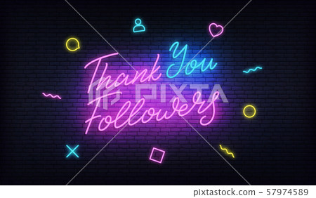 Thank You Followers neon. Social media template for thanks followers milestone. Congratulation card Thank You Followers neon. Social media template for thanks followers milestone. Congratulation card 57974589
