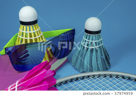 Colorful badminton shuttlecocks with sunglasses Colorful badminton shuttlecocks with sunglasses 57974959
