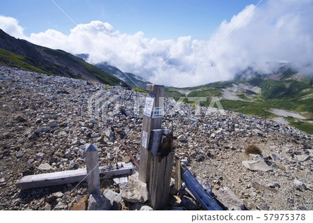 Mountain trail from Mt. Korenka to Mt. Hakuba (Hakuba mountain range, Kita-Azumi, Nagano) Mountain trail from Mt. Korenka to Mt. Hakuba (Hakuba mountain range, Kita-Azumi, Nagano) 57975378