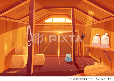 Farm barn house inside view. Empty ranch interior - Stock Illustration ...