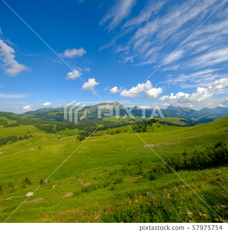 Summer time mountain panoramic landscape in Switzerland 57975754