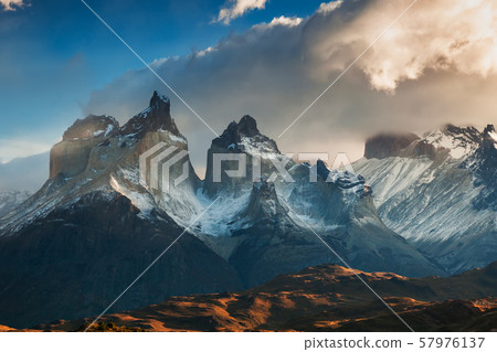 Dramatic dawn in Torres del Paine, Chile 57976137