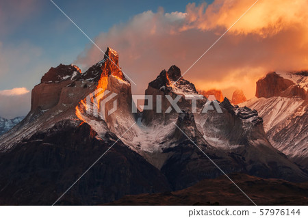 Dramatic dawn in Torres del Paine, Chile Dramatic dawn in Torres del Paine, Chile 57976144