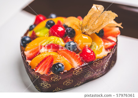 Heart shaped fruit sponge cake 1 Heart shaped fruit sponge cake 1 57976361