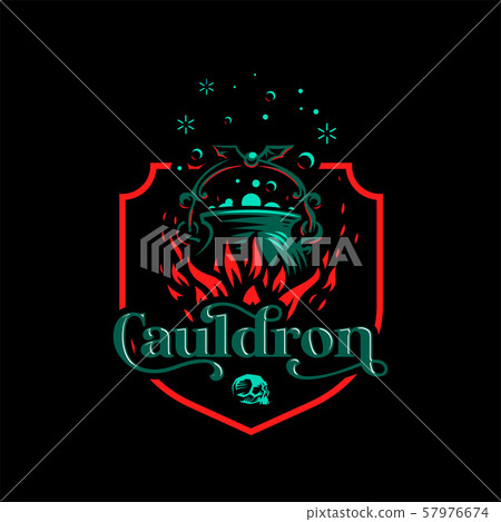 Magic cauldron with a bat handle. 57976674