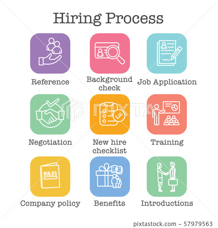 Hiring Process Icon Set With Benefits, Background - Stock Illustration ...