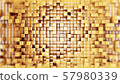 Wall of gold cubes moving in a random pattern. .3d rendering 57980339