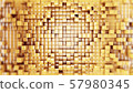 Wall of gold cubes moving in a random pattern. .3d rendering 57980345