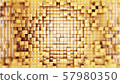 Wall of gold cubes moving in a random pattern. .3d rendering 57980350