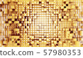 Wall of gold cubes moving in a random pattern. .3d rendering 57980353