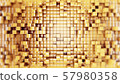 Wall of gold cubes moving in a random pattern. .3d rendering 57980358