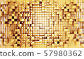 Wall of gold cubes moving in a random pattern. .3d rendering 57980362