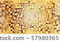 Wall of gold cubes moving in a random pattern. .3d rendering 57980365