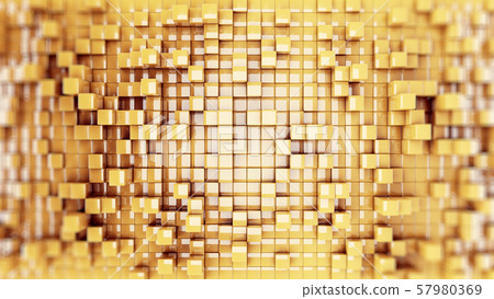 Wall of gold cubes moving in a random pattern. .3d rendering Wall of gold cubes moving in a random pattern. .3d rendering 57980369