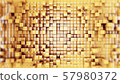 Wall of gold cubes moving in a random pattern. .3d rendering 57980372