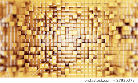 Wall of gold cubes moving in a random pattern. .3d rendering Wall of gold cubes moving in a random pattern. .3d rendering 57980372