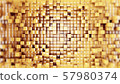 Wall of gold cubes moving in a random pattern. .3d rendering 57980374