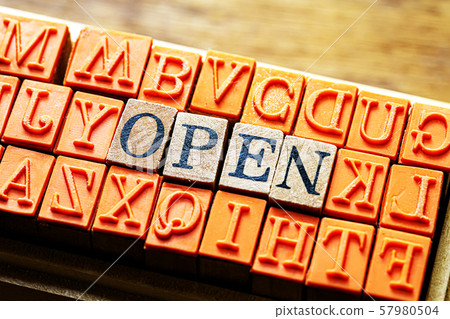 Hanko open character placed on wood grain Background of wood grain 57980504