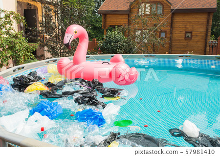 Problem of trash, plastic recycling, pollution and environmental concept - Plastic rubbish pollution Problem of trash, plastic recycling, pollution and environmental concept - Plastic rubbish pollution 57981410