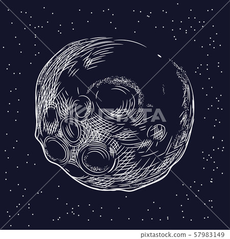 Vector image of a planet with craters. Vintage illustration. 57983149
