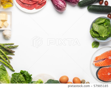 Atkins Diet food ingredients isolated on white, Atkins Diet food ingredients isolated on white, 57985185