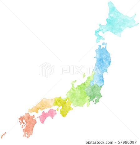 多彩的日本地圖，用水彩觸摸 57986097