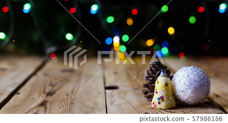 Christmas decor with bright bokeh lights. Magic Christmas decor with bright bokeh lights. Magic 57986186