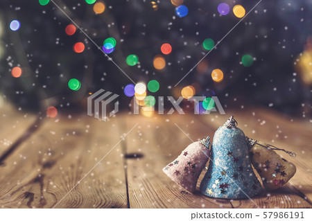 Christmas decor with bright bokeh lights. Magic Christmas decor with bright bokeh lights. Magic 57986191