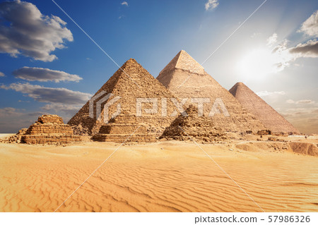 The Pyramids of Giza in the clouds, Cairo, Egypt 57986326