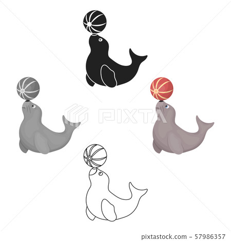 Trained fur seal icon in cartoon,black style isolated on white background. Circus symbol stock Trained fur seal icon in cartoon,black style isolated on white background. Circus symbol stock 57986357