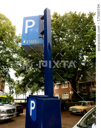 Parking meter with zone code for mobile parking, with parking app 57986594