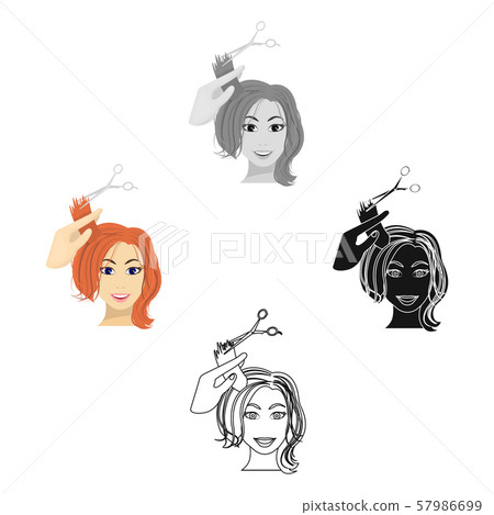 Hair cutting with scissors. Womens haircut single icon in cartoon,black style vector symbol stock 57986699
