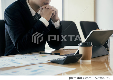 Businessman analyse investment marketing data. Businessman analyse investment marketing data. 57986959