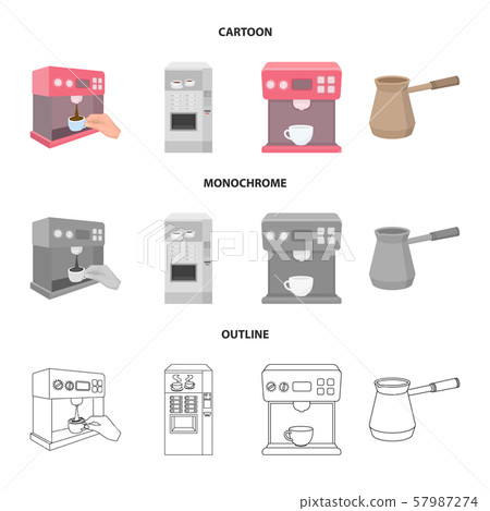 Isolated object of coffee and machine sign. Collection of coffee and kitchen stock symbol for web. Isolated object of coffee and machine sign. Collection of coffee and kitchen stock symbol for web. 57987274