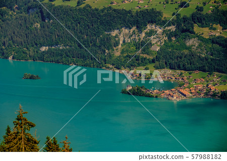 Aerial landscape of Isetwald village on Brienz lake 57988182