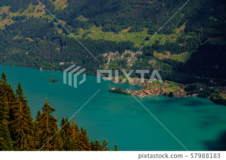 Aerial landscape of Isetwald village on Brienz lake 57988183
