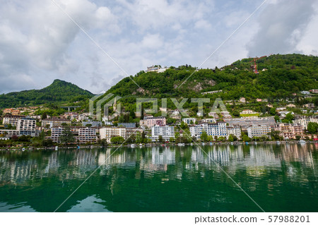 Montreux cityscape, view from ship in Geneva lake Montreux cityscape, view from ship in Geneva lake 57988201